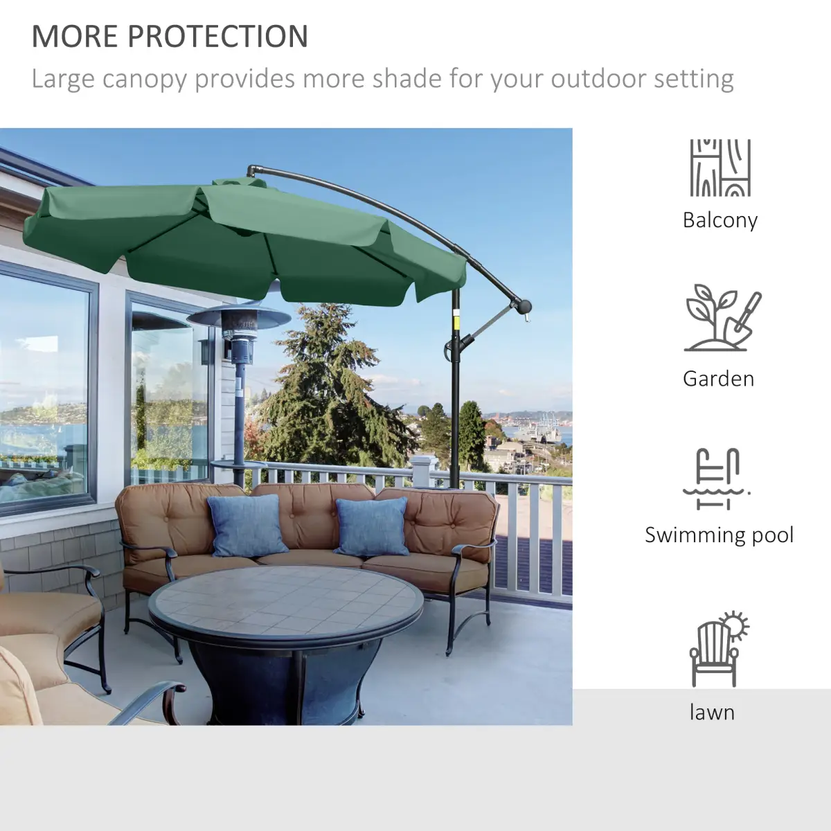 Outsunny 2.7m Garden Banana Parasol Cantilever Umbrella with Crank Green - Parasol