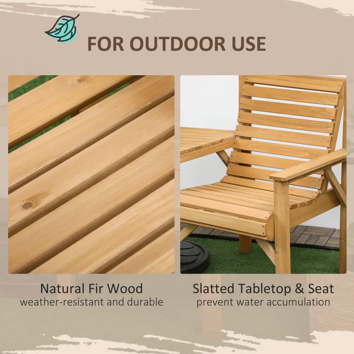Outsunny Outsunny Wooden Garden Love Seat w/ Coffee Table Umbrella Hole Partner Bench - Garden Chairs