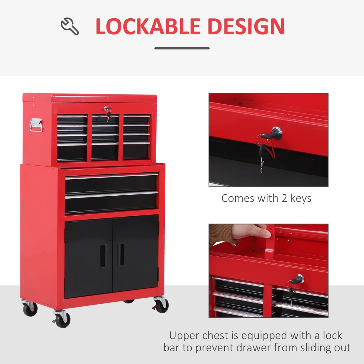 Homcom HOMCOM Tool Chest Compact Lockable Roll Garage - Chest of Drawers