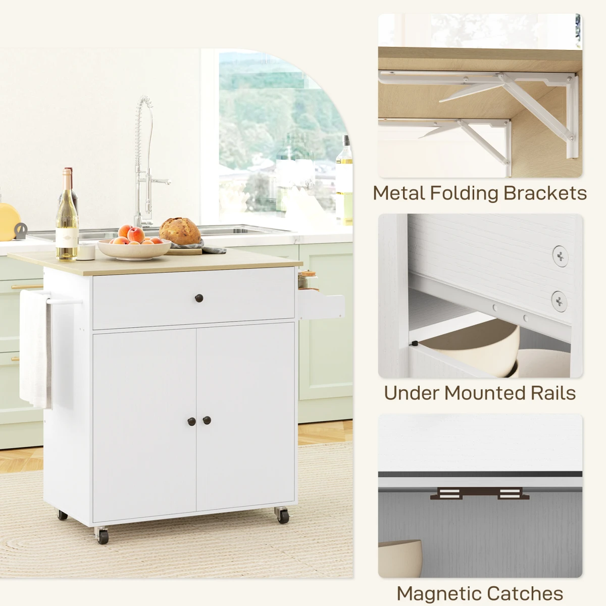 HOMCOM Homcom Compact Kitchen Island Drop Leaf White Oak for Home - Dining Table