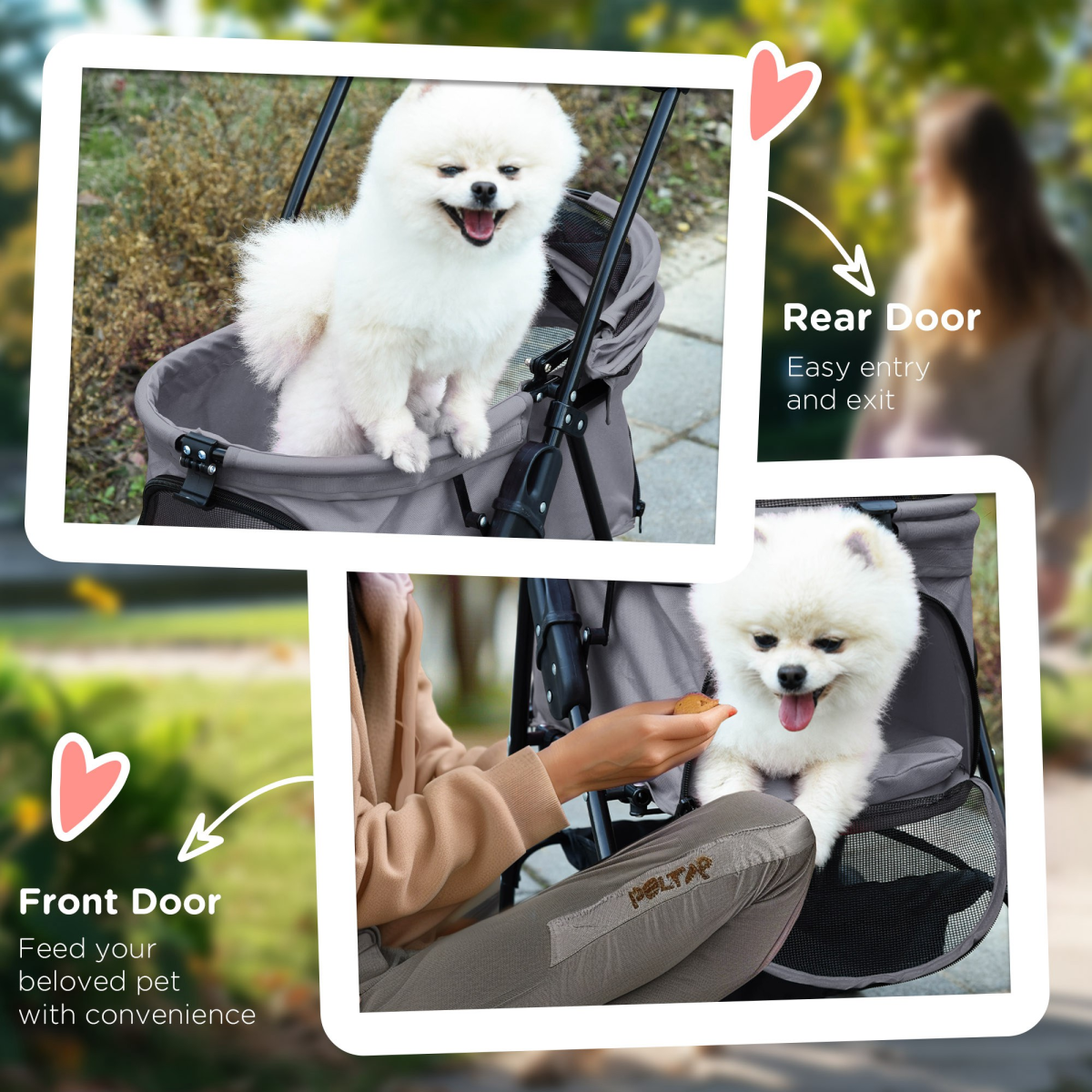Pet Stroller No-Zip Foldable Travel Carriage with Brake Basket Adjustable Canopy - from Unbranded