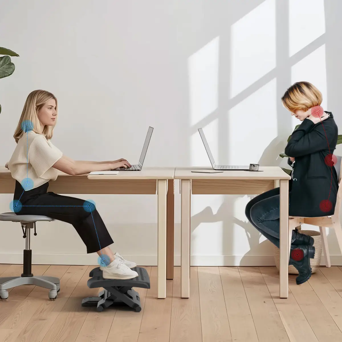 HOMCOM Foot Rest for Under Desk with Massage Function, Adjustable Angle and Height - Desk