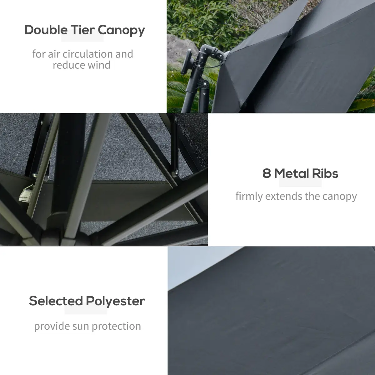 Outsunny Outsunny 3(m) Cantilever Parasol Hanging Banana Umbrella w/ lights, Black - Parasol