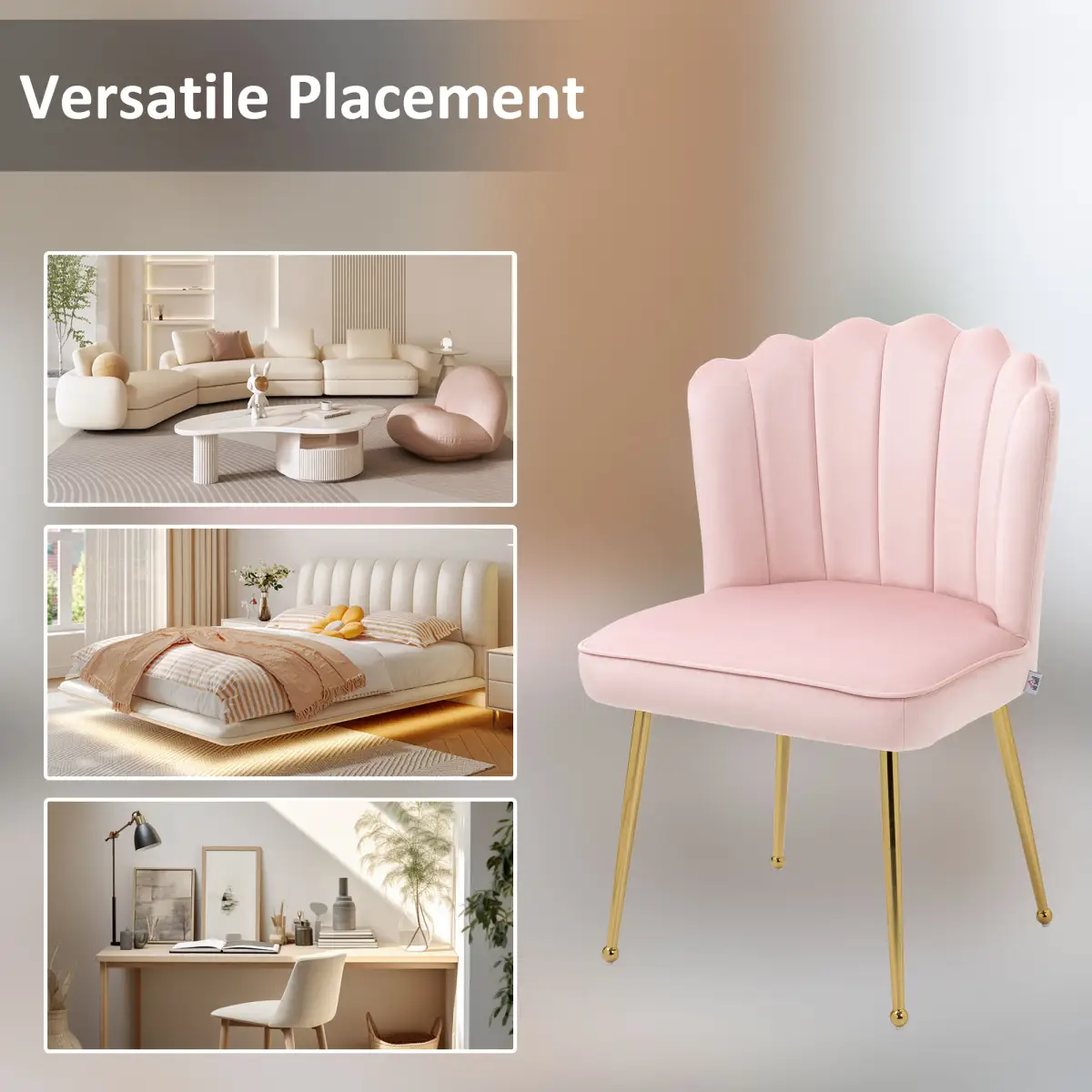 HOMCOM Velvet-Feel Shell Luxe Accent Chair Home Bedroom Lounge with Metal Legs Pink - Accent Chair