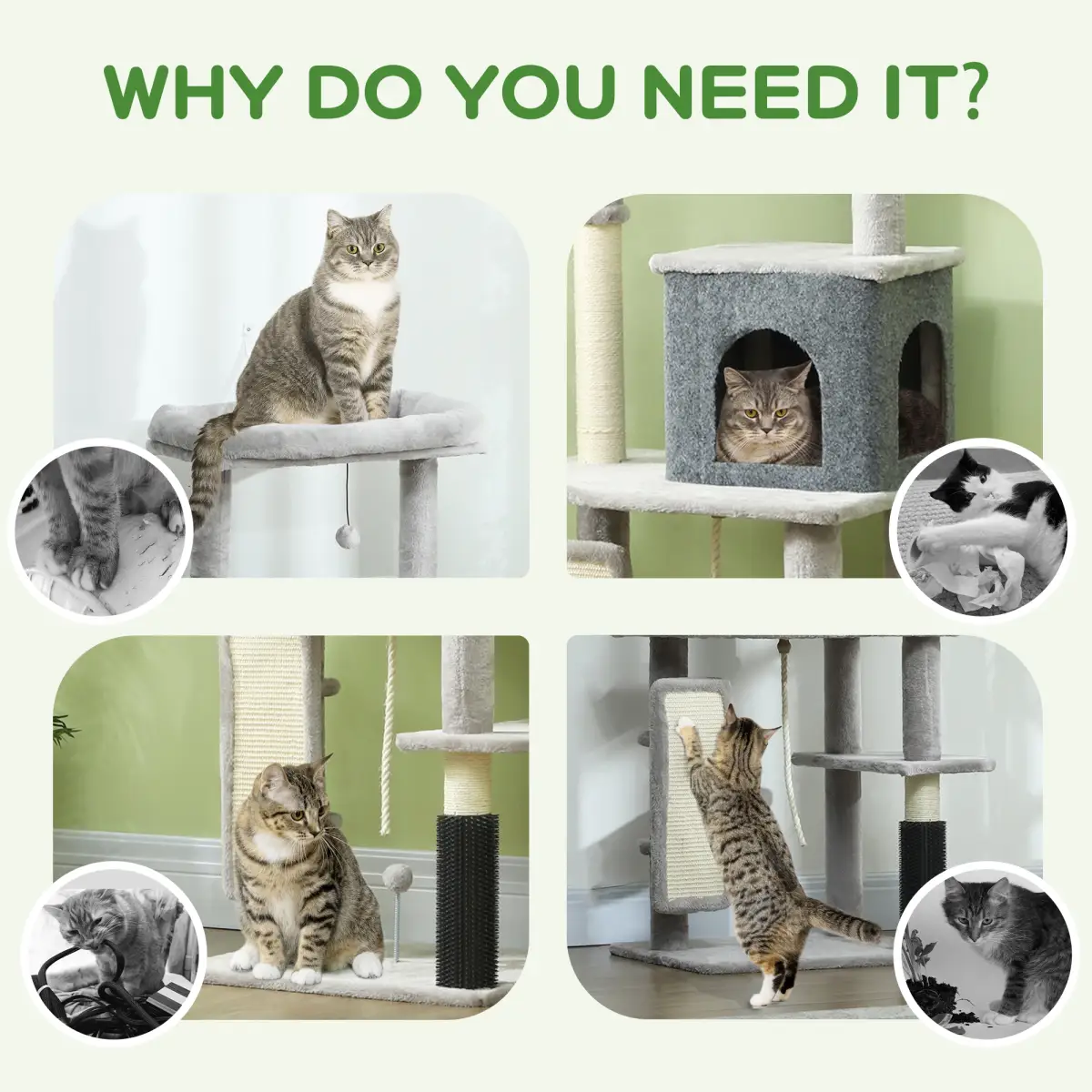 PawHut PawHut 132cm Cat Tree for Indoor Cats w/ Scratching Posts, Light Grey - Cat Tree