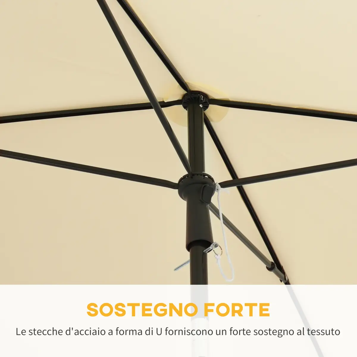 Outsunny Aluminium Sun Parasol Garden Tilting Umbrellas Patio Rectangular, 2x1.25m, Beige - Parasol