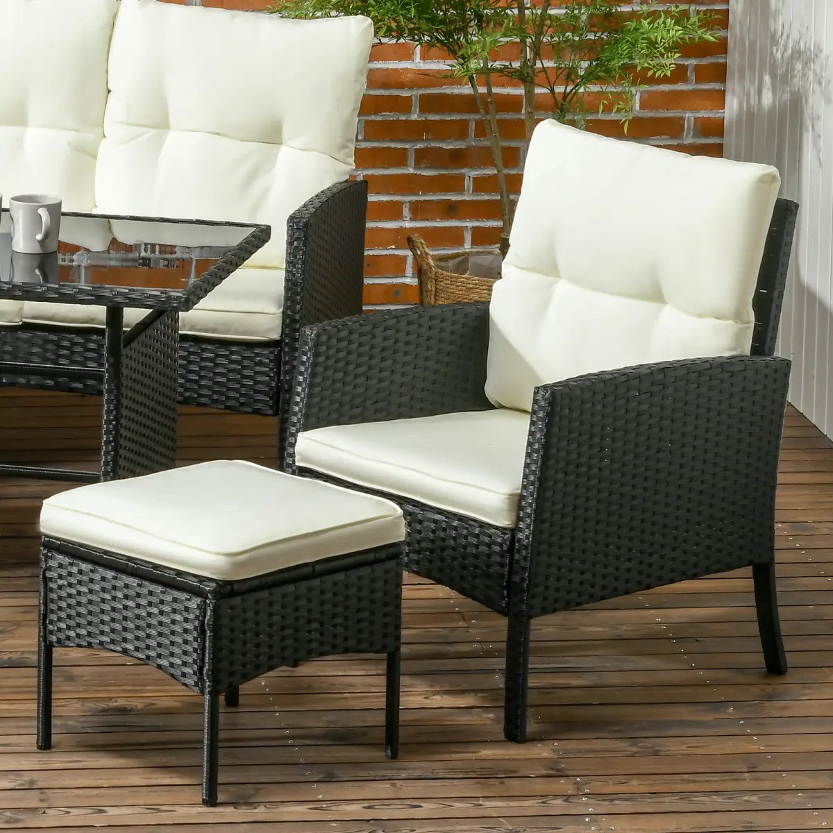 Outsunny Outsunny Rattan Garden Furniture Sofa Set, 2 Armchairs 2 Footstools Table White - Garden Set