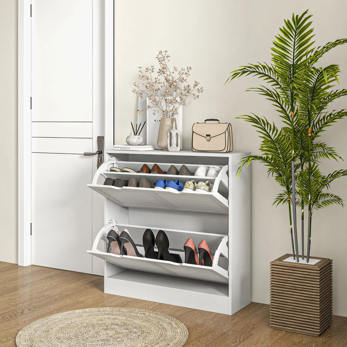 HOMCOM HOMCOM Slim Shoe Cabinet 2 Drawers Entryway - Shoe Storage