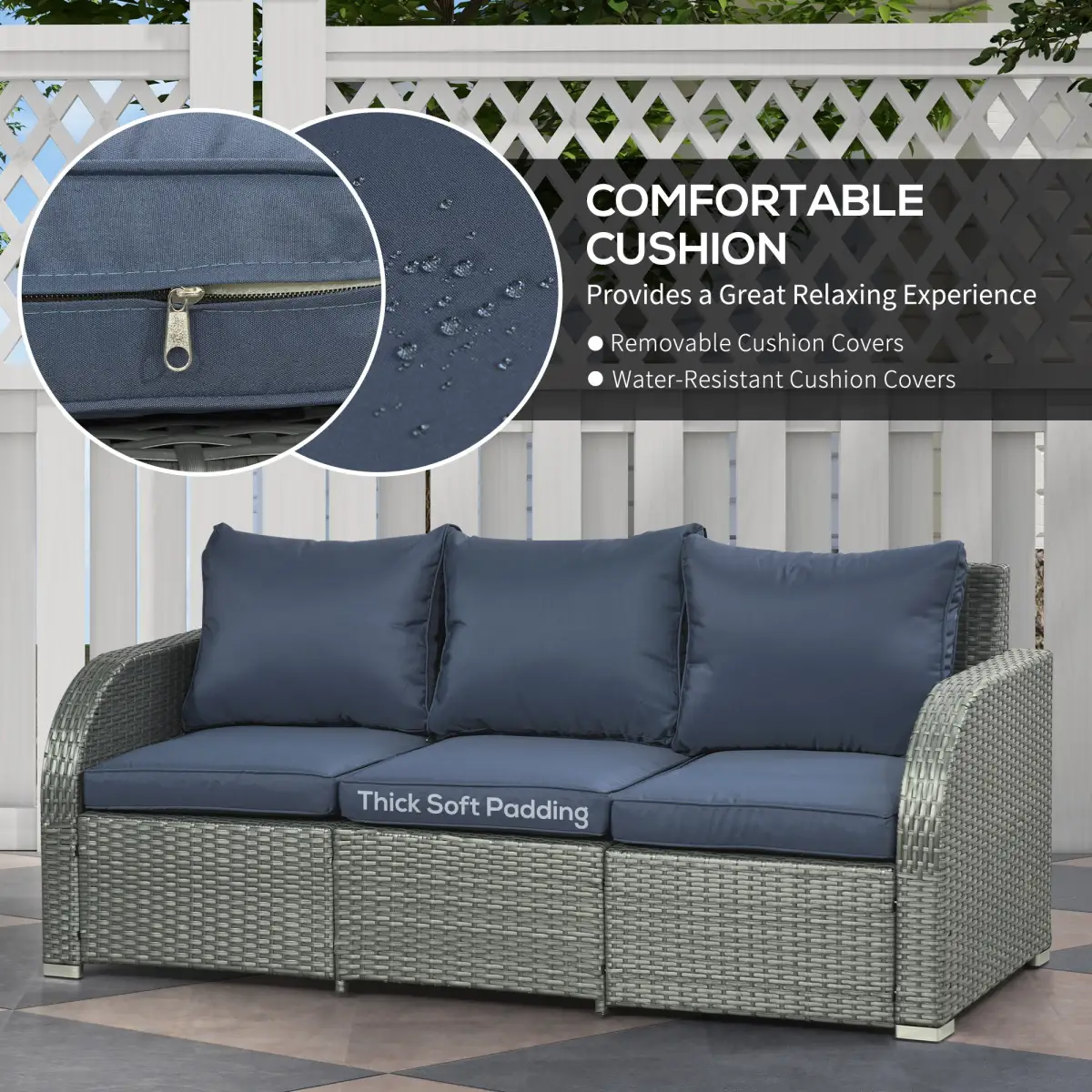 Outsunny Outsunny 6pc Padded Outdoor Rattan Wicker 3-Seat Sofa Recliner Footstool Table - Garden Set