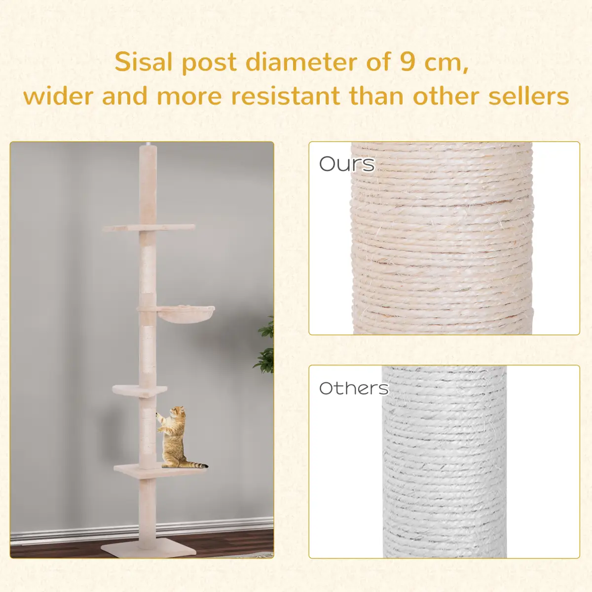 Pawhut Cat Tree Scratching Post Kitty Tower Activity Center 5-Tier Floor to Ceiling - Cat Tree