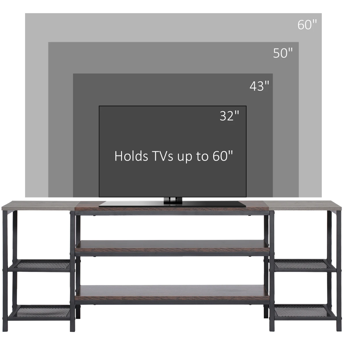 HOMCOM TV Console Cabinet 65Inch Wide Industrial Living Room - TV Unit