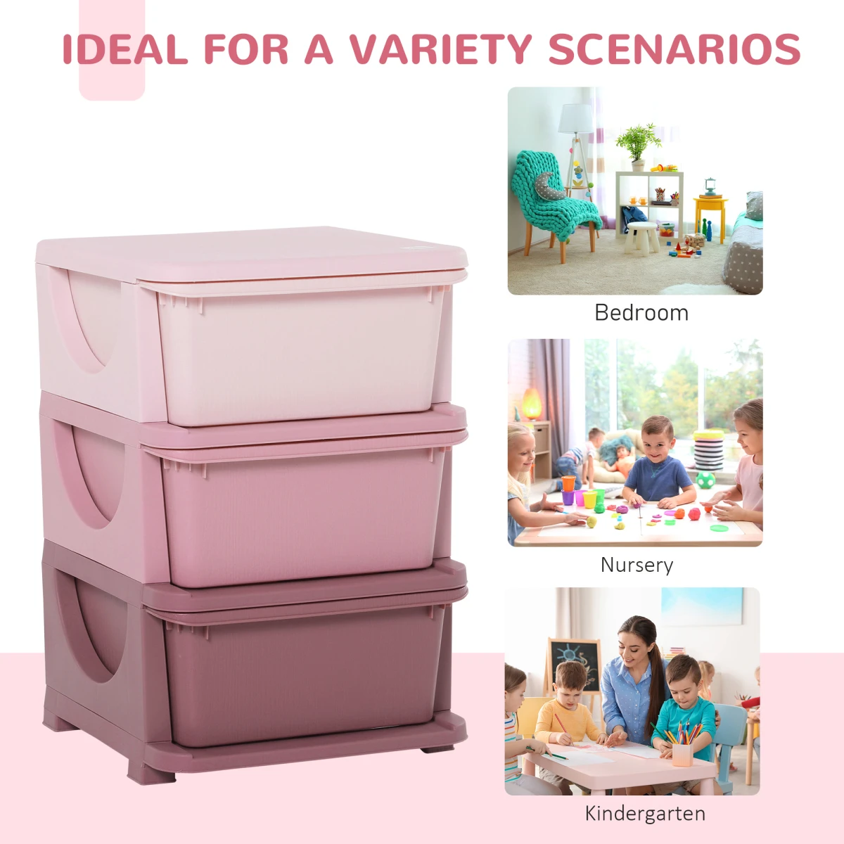 Homcom HOMCOM Kids Storage 3-Tier Drawers Toy Organizer - Chest of Drawers