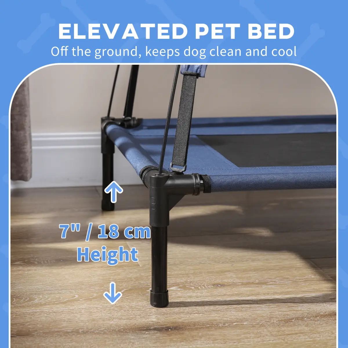 PawHut PawHut 61cm Elevated Dog Bed Cooling Raised Pet Cot UV Protection Canopy Blue - Dog Beds
