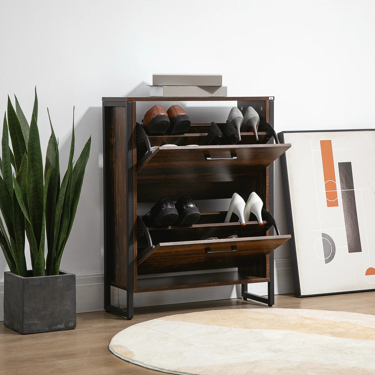 HOMCOM HOMCOM Shoe Cabinet Slim Two Drawers Entryway - Shoe Storage