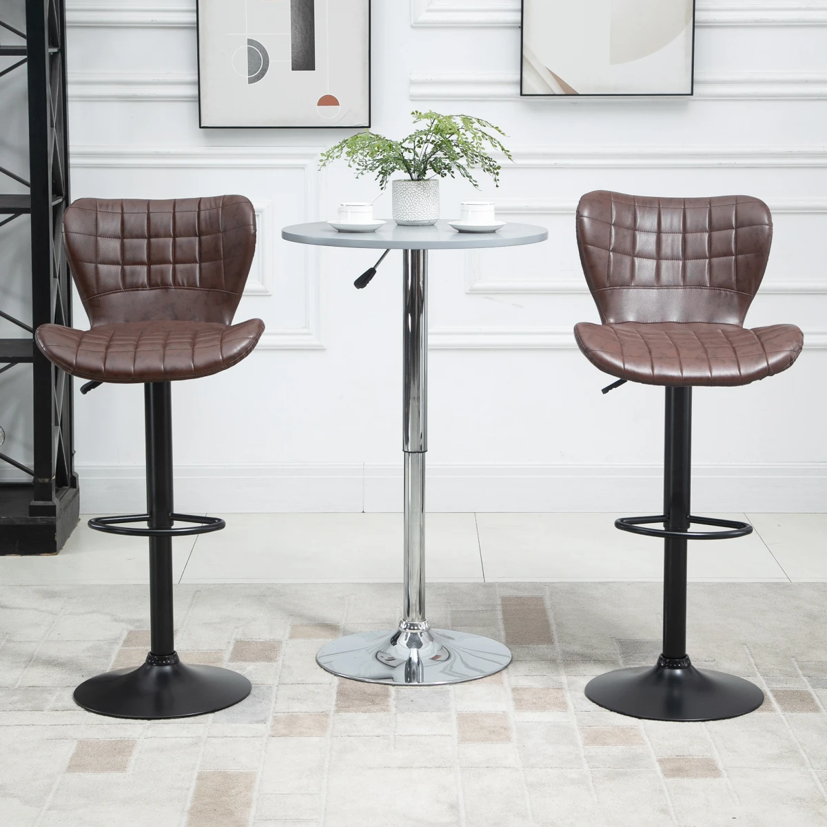 Set of 2 Adjustable Height Swivel Bar Chairs in PU Leather with Backrest Brown by HOMCOM