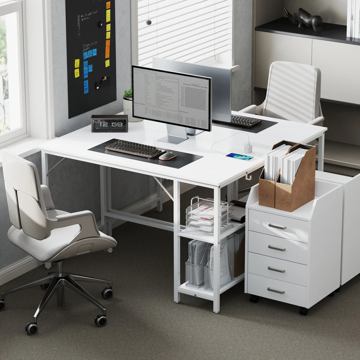 HOMCOM 120x60 cm Reversible Home Office Desk With USB Ports And Power Sockets For Bedroom by HOMCOM