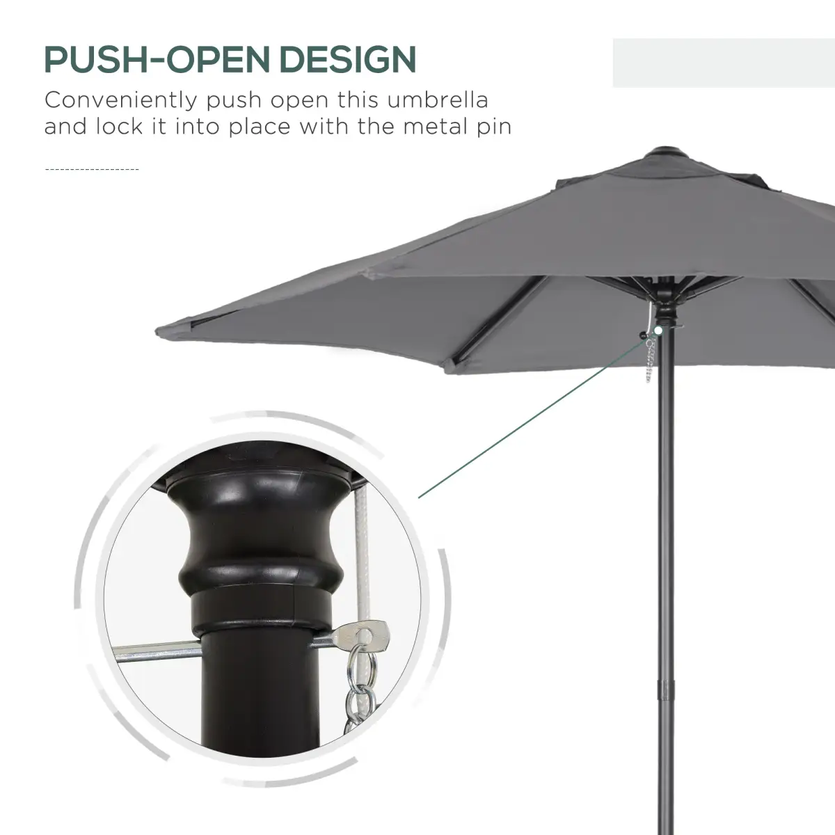 Outsunny 1.96m Parasol Patio Umbrella, Dark Grey - Parasol