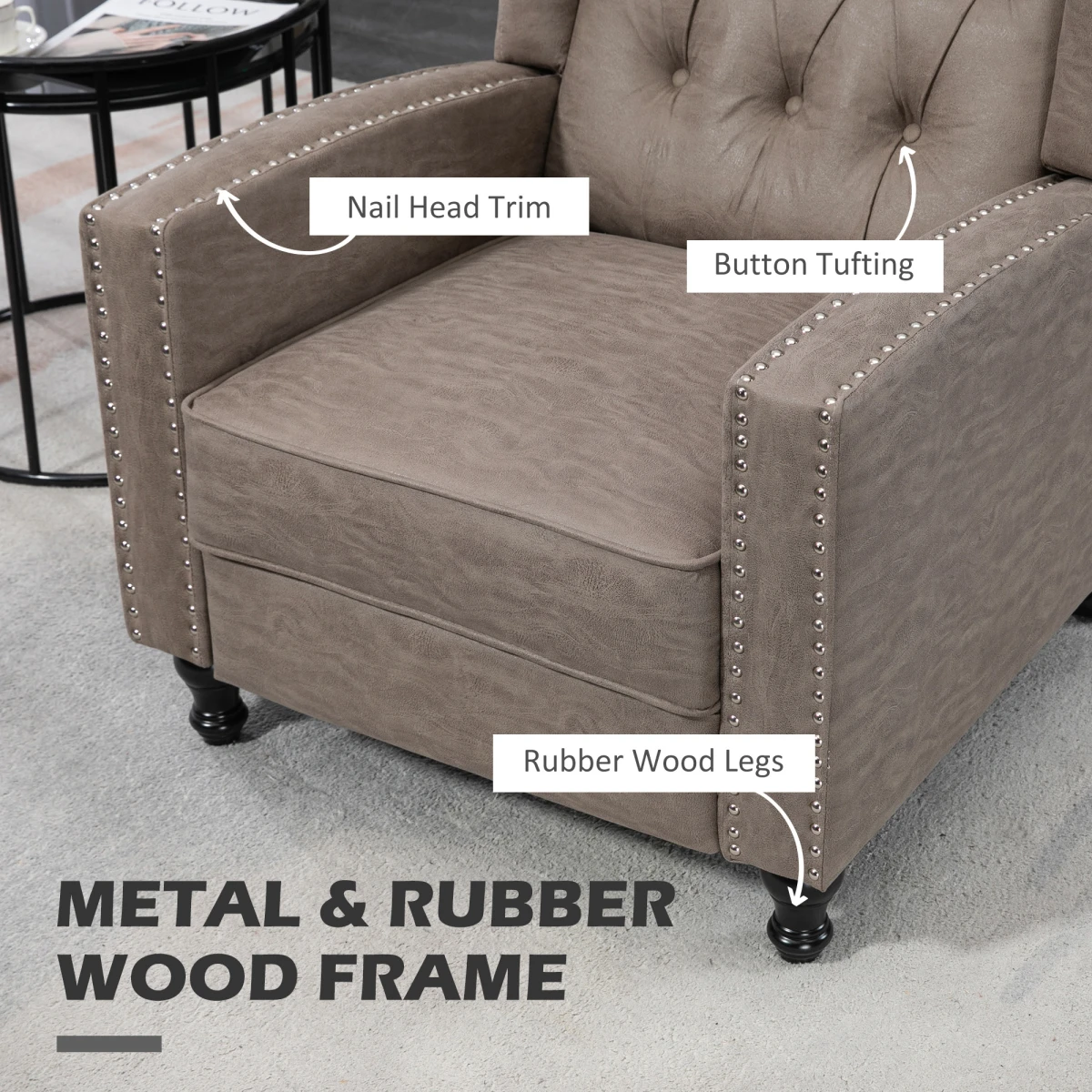 HOMCOM Armchair Standard Size Manual Reclining Footrest Nailhead Trim Brown Living Room by HOMCOM
