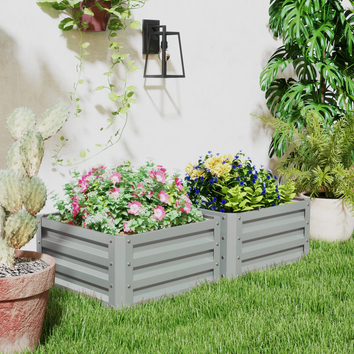 Outsunny Raised Garden Bed Two Pack Galvanised Steel Patio by Outsunny