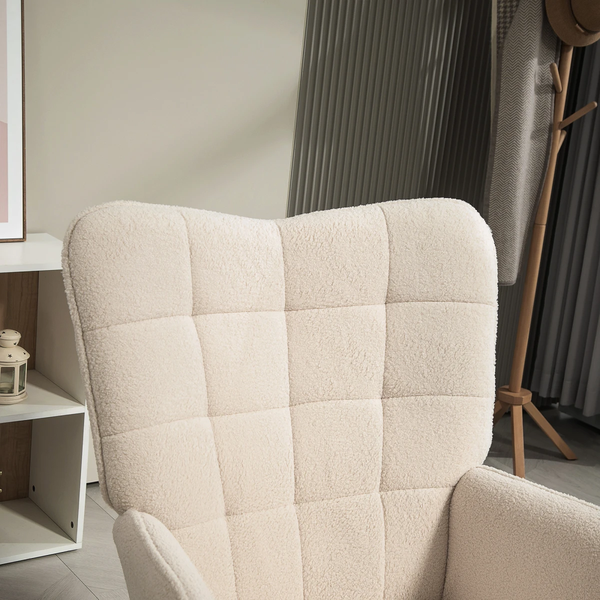 HOMCOM Tufted Wingback Armchair Medium Fleece Seat LivingRm - Armchair
