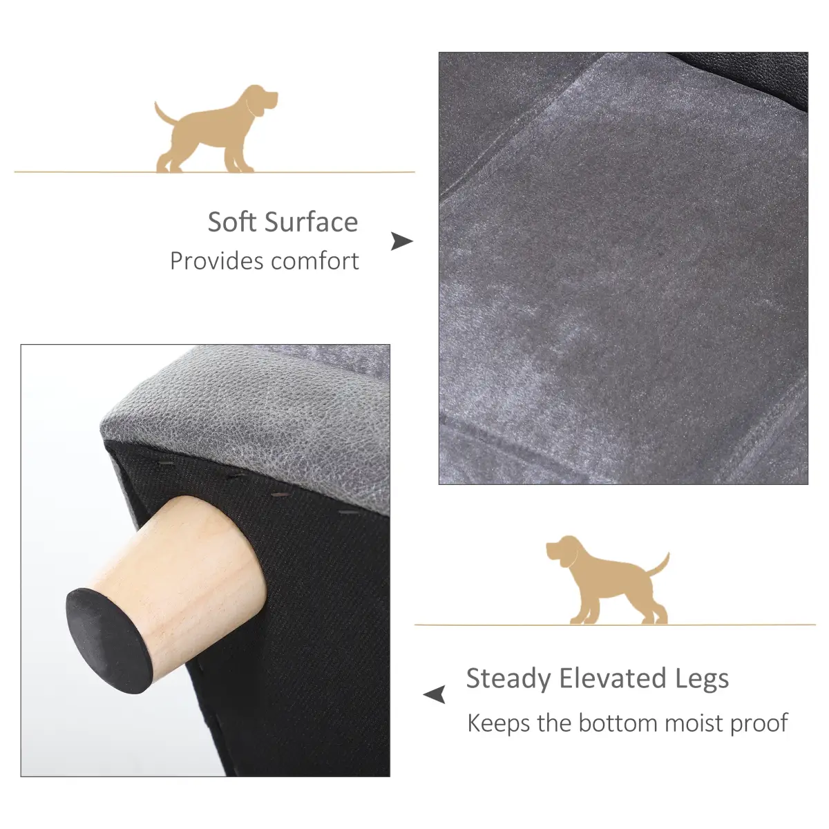PawHut Dog Sofa Bed Kitten Couch Lounge for Small-Sized Dogs, Soft Padded - Grey - Dog Beds