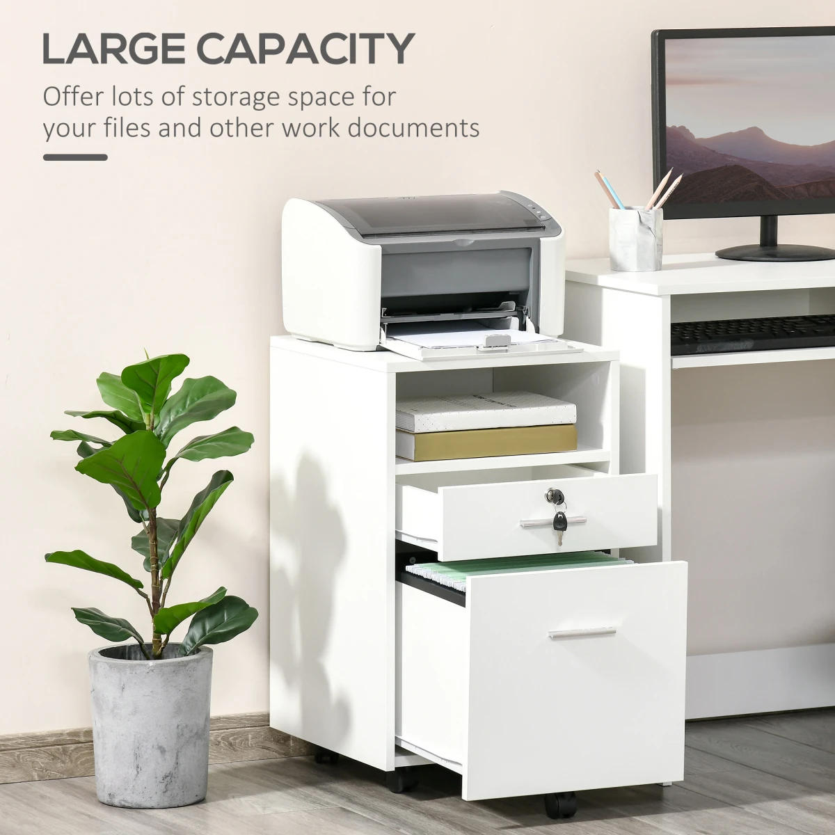 Unbranded Vinsetto Compact Lockable Mobile File Cabinet With Open Shelf And Five Casters For Home Office - Filing Cabinet