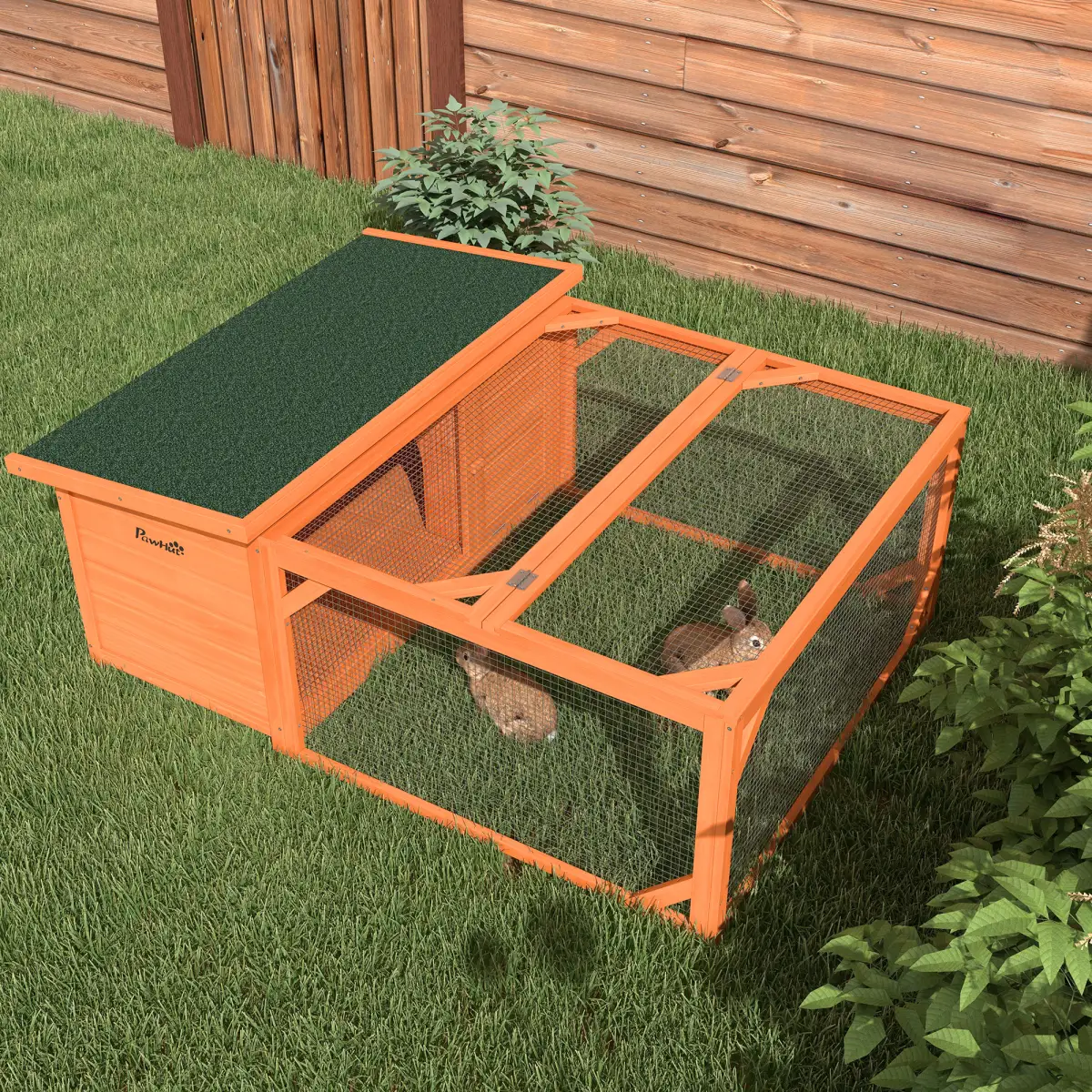 Unbranded Wooden Rabbit Hutch with Run Small Animal Guinea Pig House 125.5 x 100 x 49cm - Rabbit Hutch