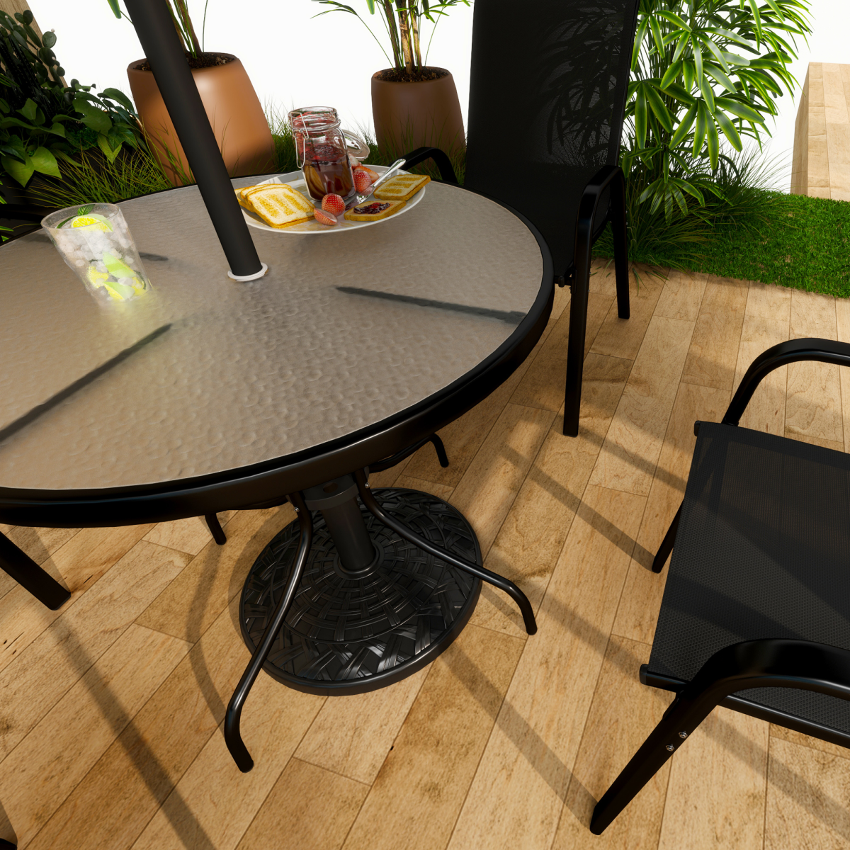 Outsunny Outsunny 12kg Garden Parasol Base, Round Resin Garden Umbrella Base, Black - Parasol