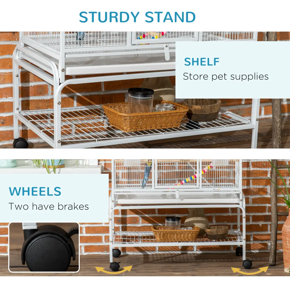 PawHut 3 Tier Bird Cage W/ Stand Toy, for Canary Finch Cockatiel Parakeet Budgie - Bird Cage