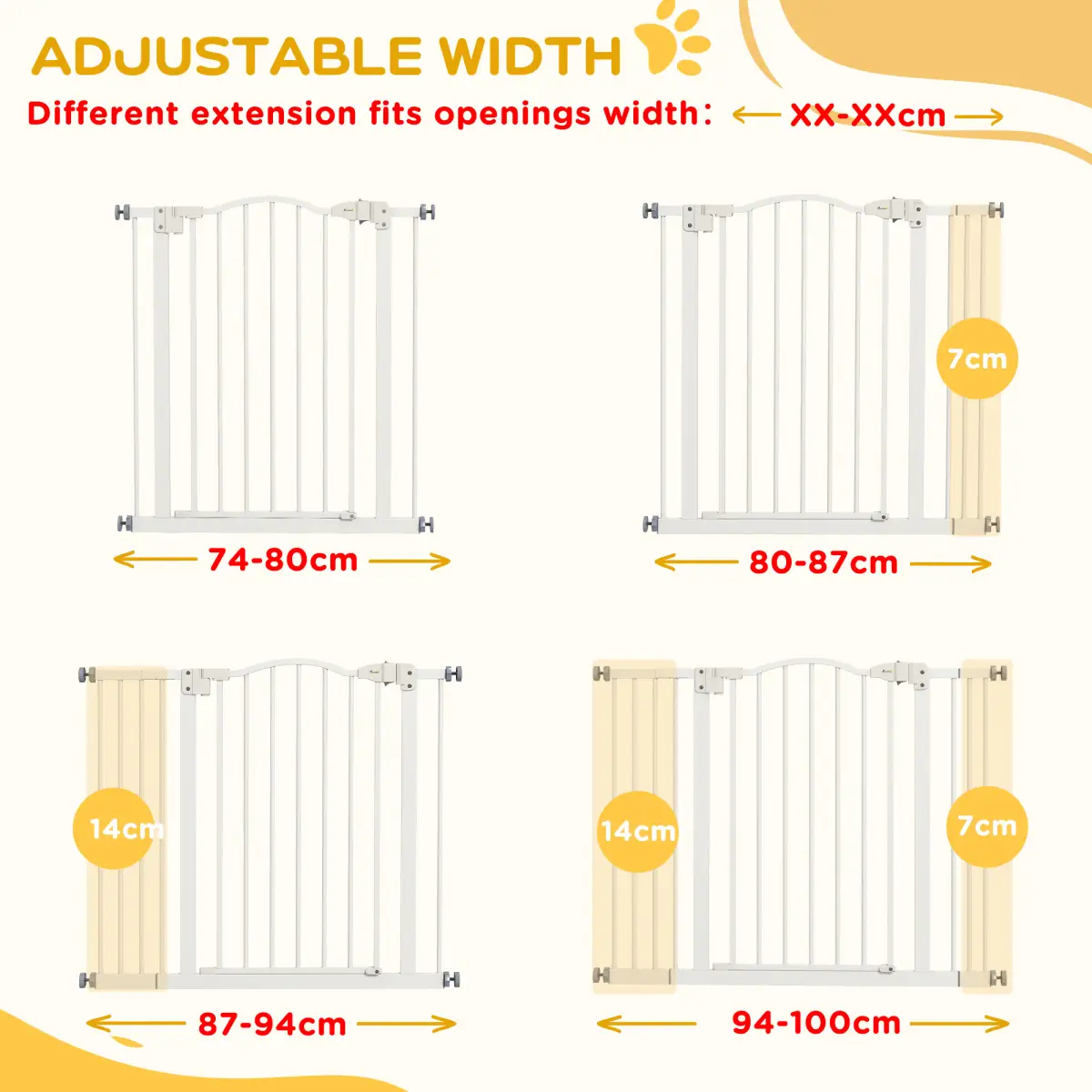 PawHut PawHut 74-100cm Adjustable Metal Pet Gate Safety Barrier w/ Auto-Close White - Pet Gate