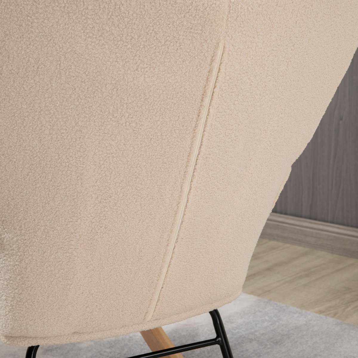 HOMCOM Wingback Rocking Chair for Nursing w/ Steel Frame and Wooden Base Beige - from HOMCOM