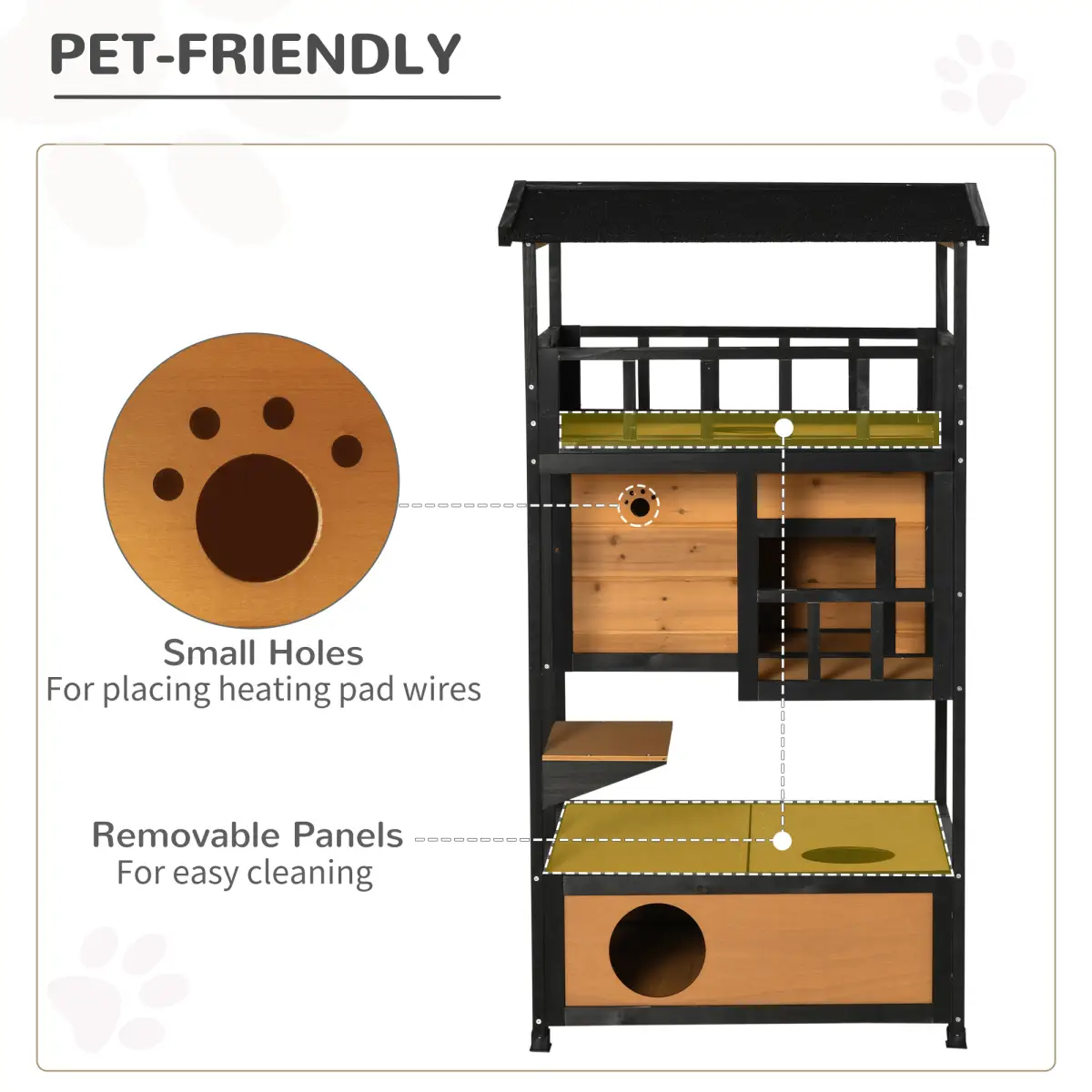 PawHut Wooden Outdoor Cat House 3-Tier Kitten Shelter w/ Tilted Roof Yellow - Cat House