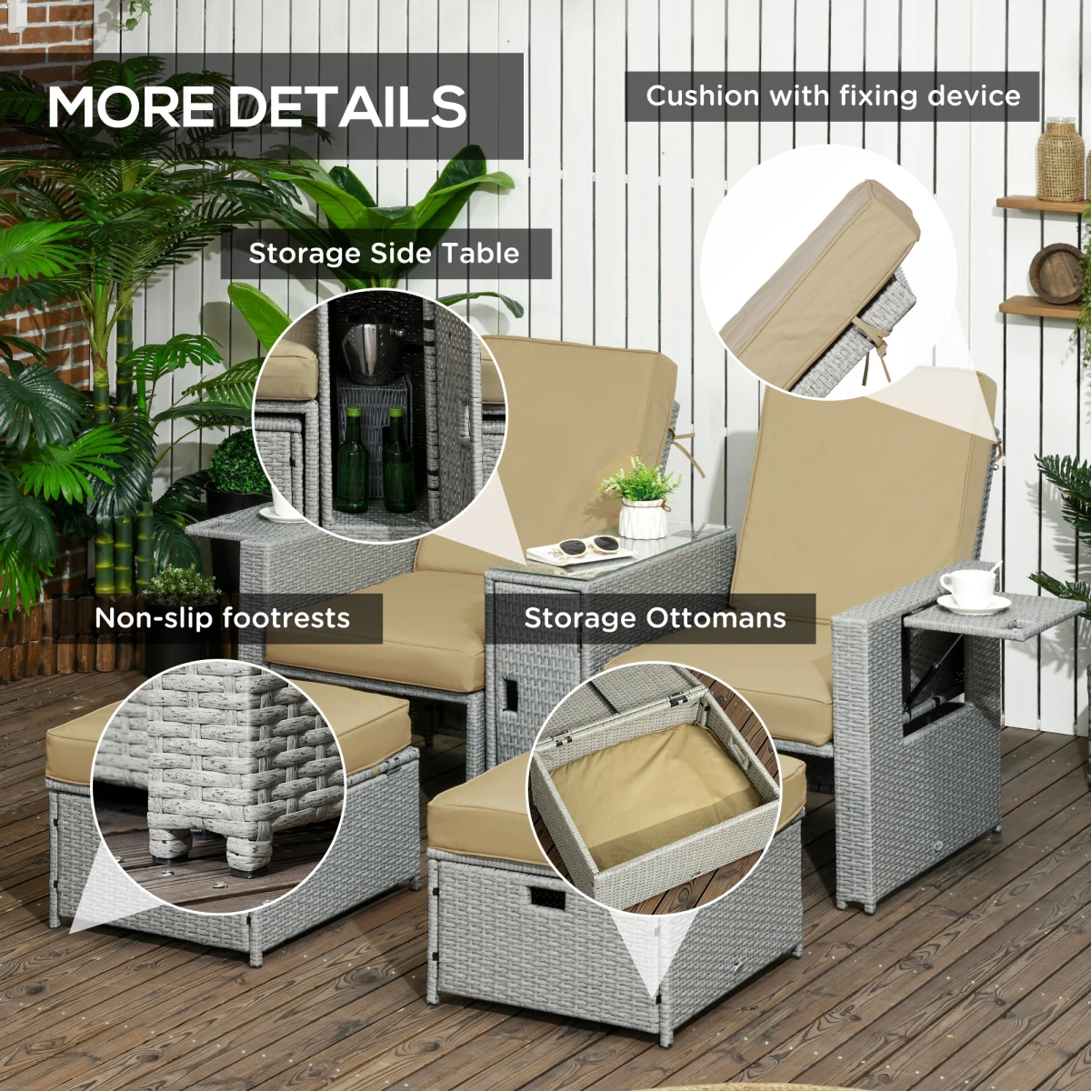 Premium Rattan Lounge Set 5-Piece With Beige Cushions For Outdoor Patio Use And Garden Parties by Outsunny