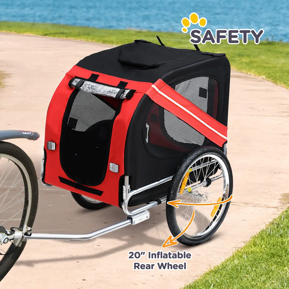 Pawhut Pet Bicycle Trailer Dog Cat Bike Carrier Water Resistant W/ Hitch Coupler Red - Pet Carrier