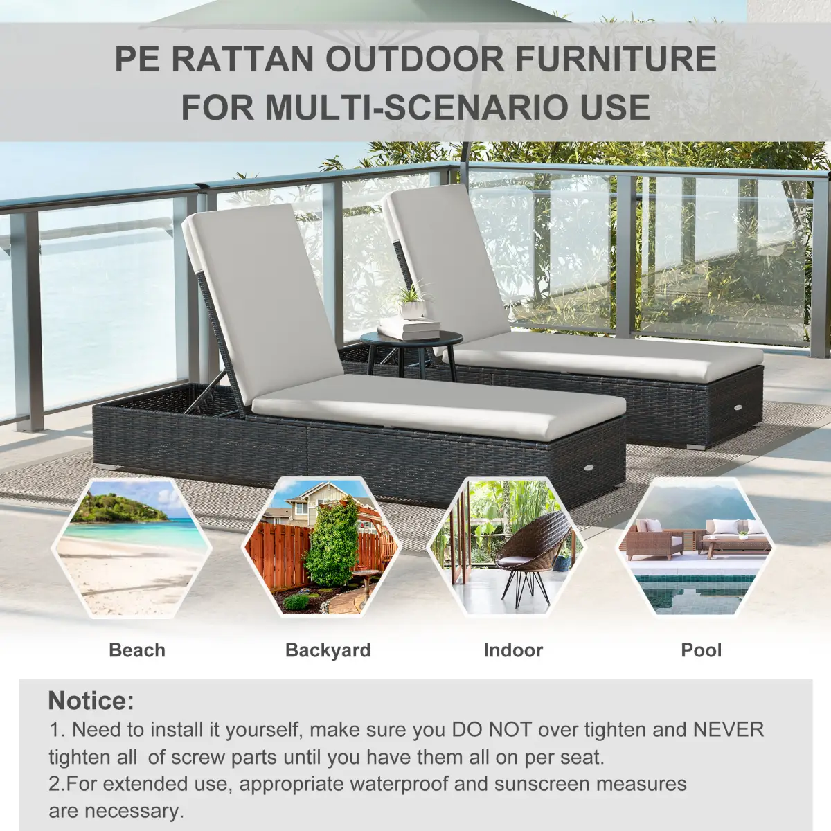 Outsunny Outsunny Rattan Sun Loungers Set of 2, Recliner Chairs, Adjustable Back, Brown - Sun Lounger