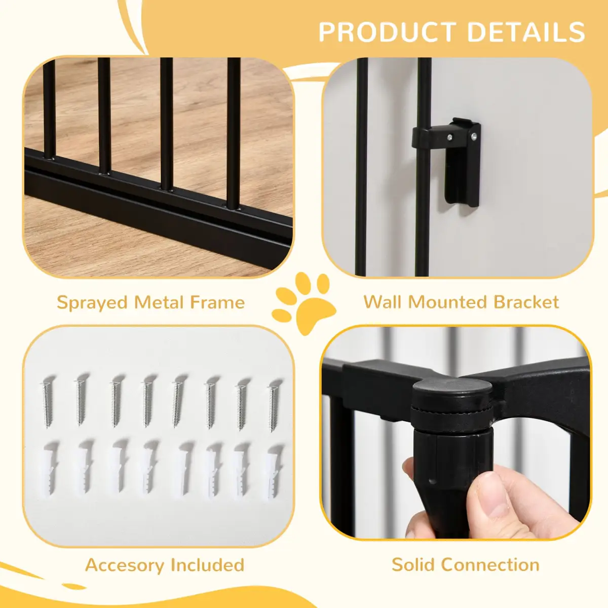Pawhut Pet Gate 3-Panel Dog Playpen for Indoor Stair Barrier W/ Walk Through Door Black - Pet Gate