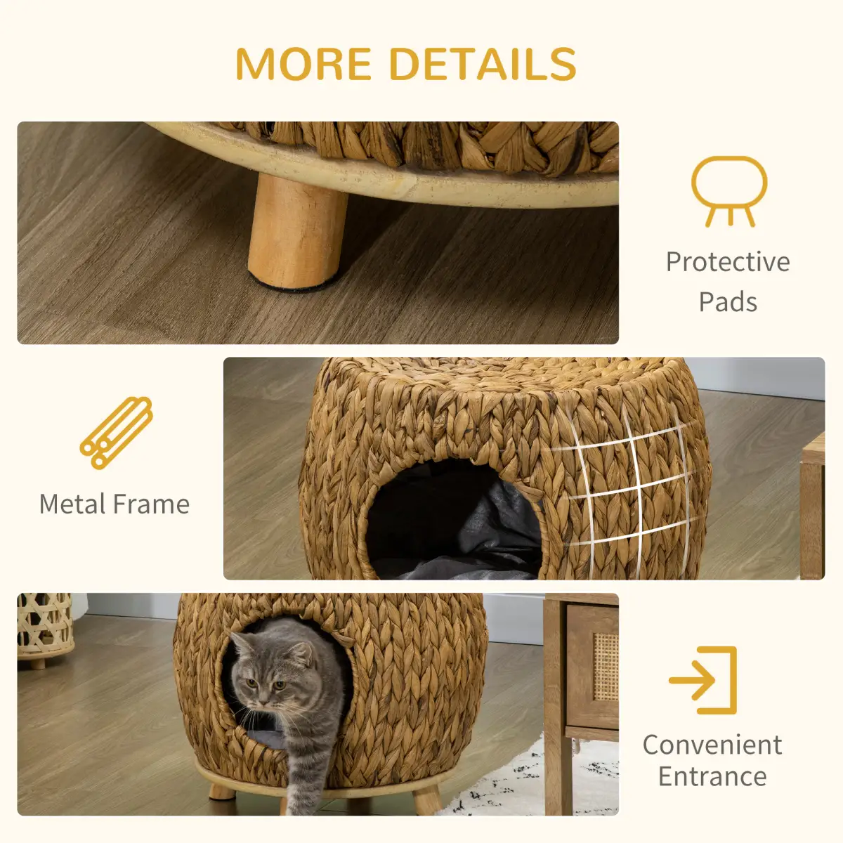 Unbranded Rattan Cat House Stool, Wicker Kitten Bed for Outdoors and Indoors w/ Cushion - Cat House