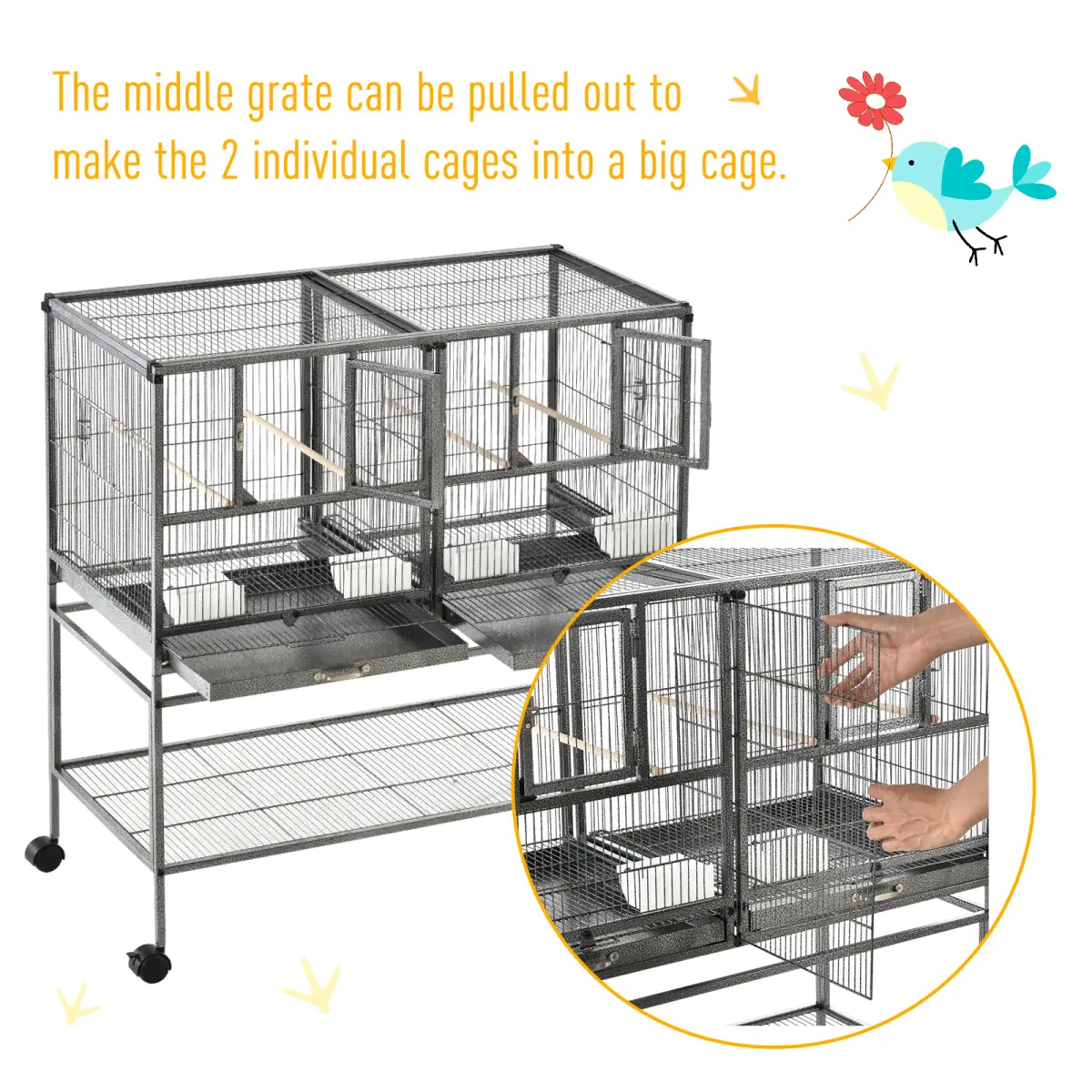 Unbranded Large Bird Cage for Finch Canaries Parakeets Cockatiels W/ Food and Water Bowls - Bird Cage