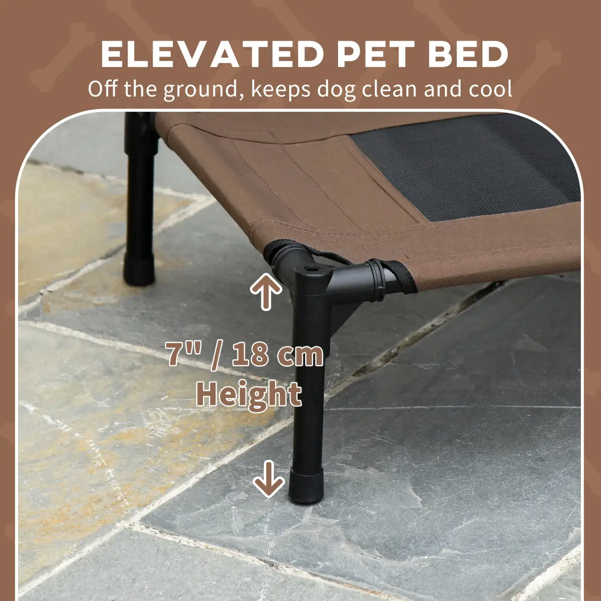 PawHut 61 cm Elevated Pet Bed Dog Cot Tent with Canopy Instant Shelter Outdoor Brown - Dog Beds