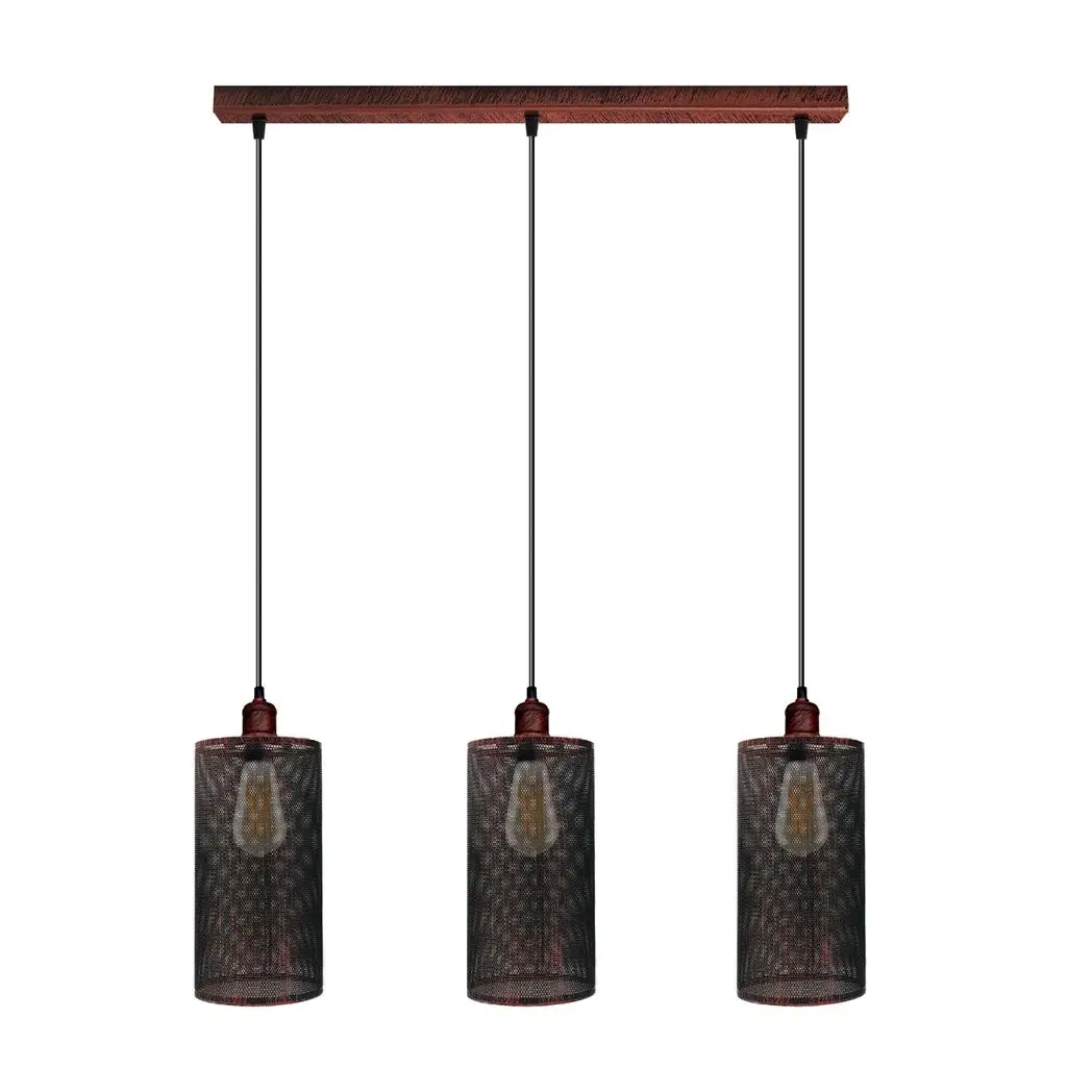 Un-branded Vintage Industrial Rustic Red 3 Head Reactangle Pendant Cord E27 Base Metal Brushed Light Fitting Barel Cage Lamp Shade - Pendant Lights