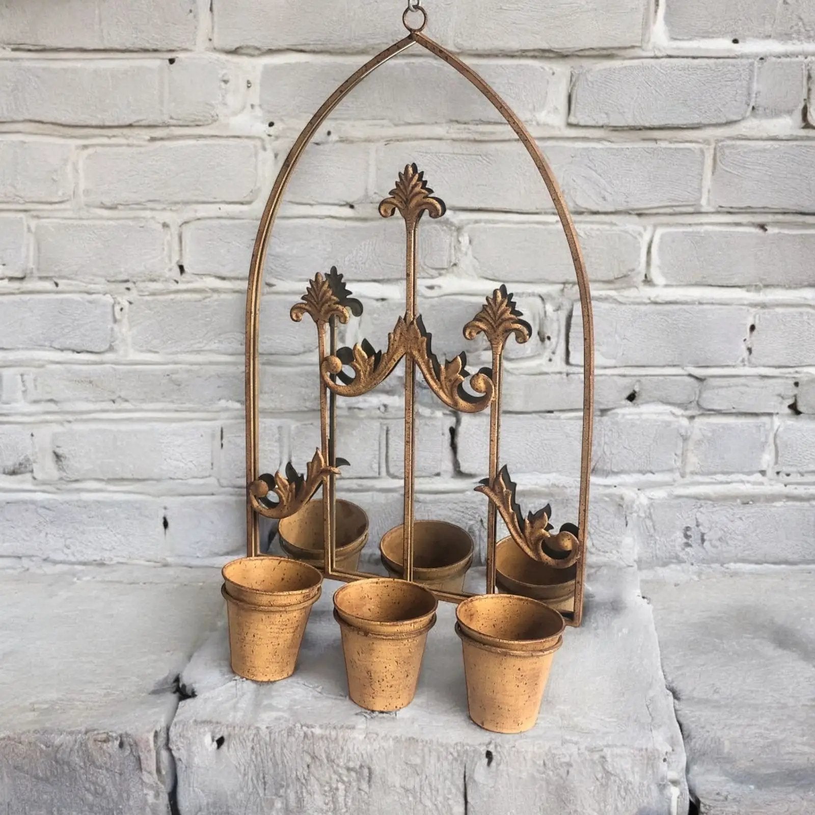 MSL 75cm RUSTY WALL MIRROR WITH TRIPLE PLANTER - Planters