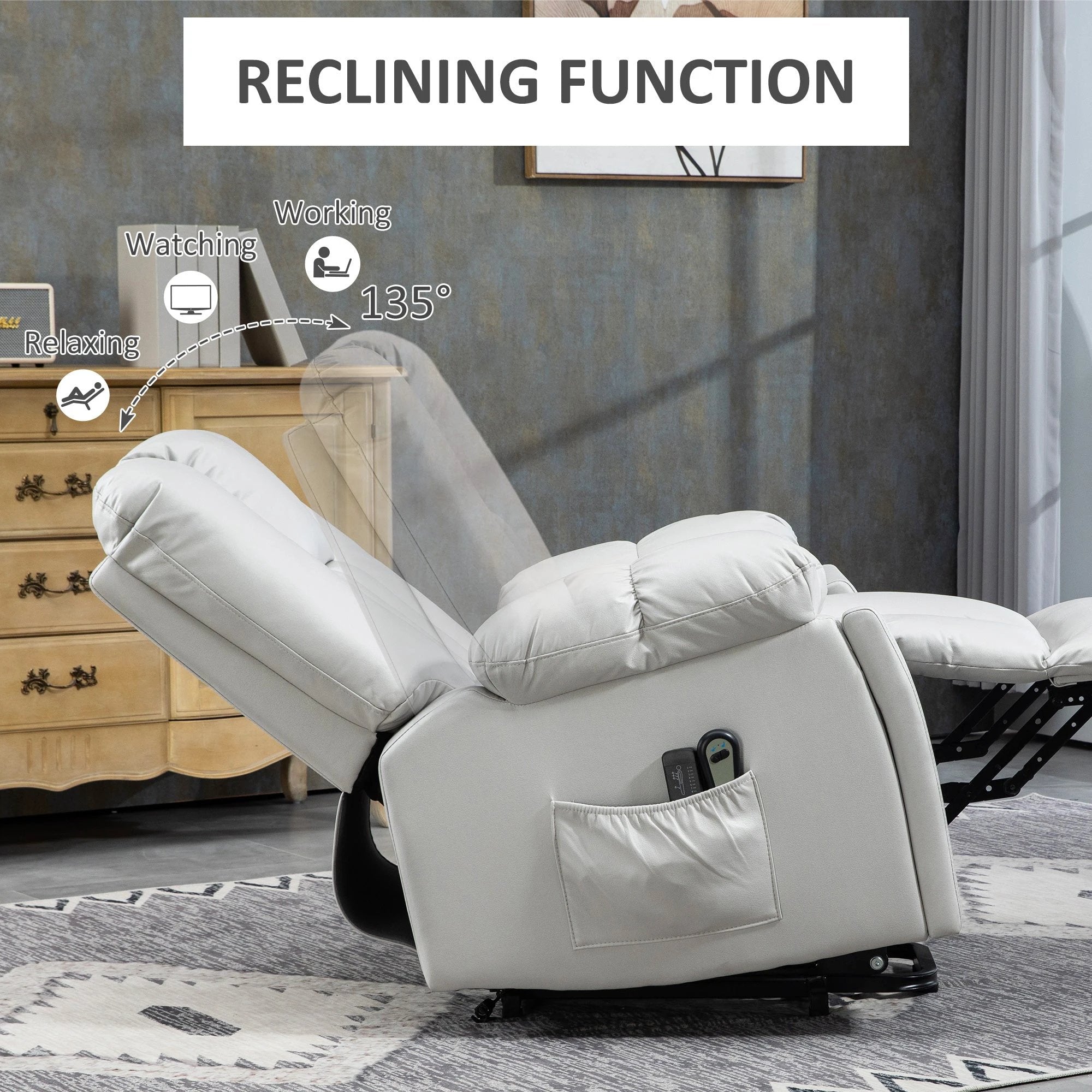 HOMCOM Riser and Recliner Chair for Elderly, Quick Assembly, Light Grey by HOMCOM