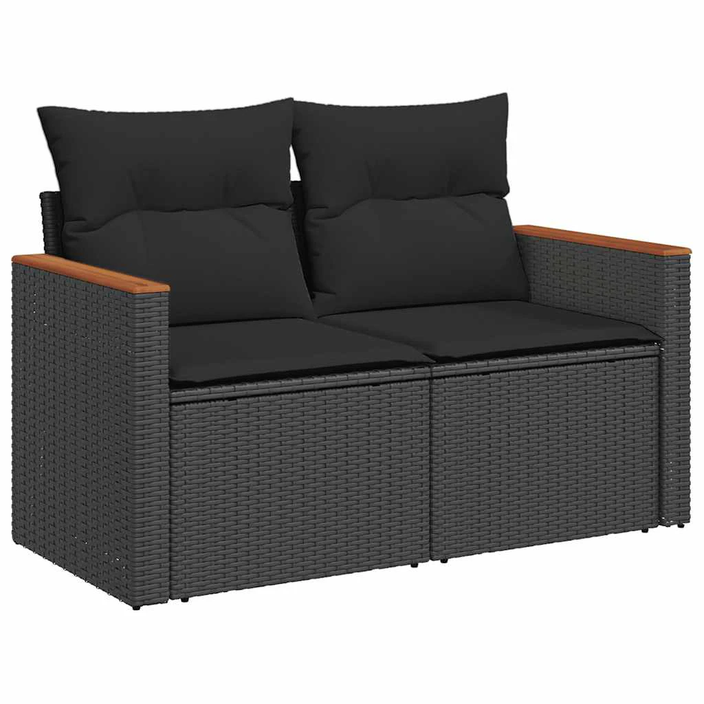 vidaXL 5 Piece Garden Sofa Set with Cushions Black Poly Rattan Acacia by vidaXL