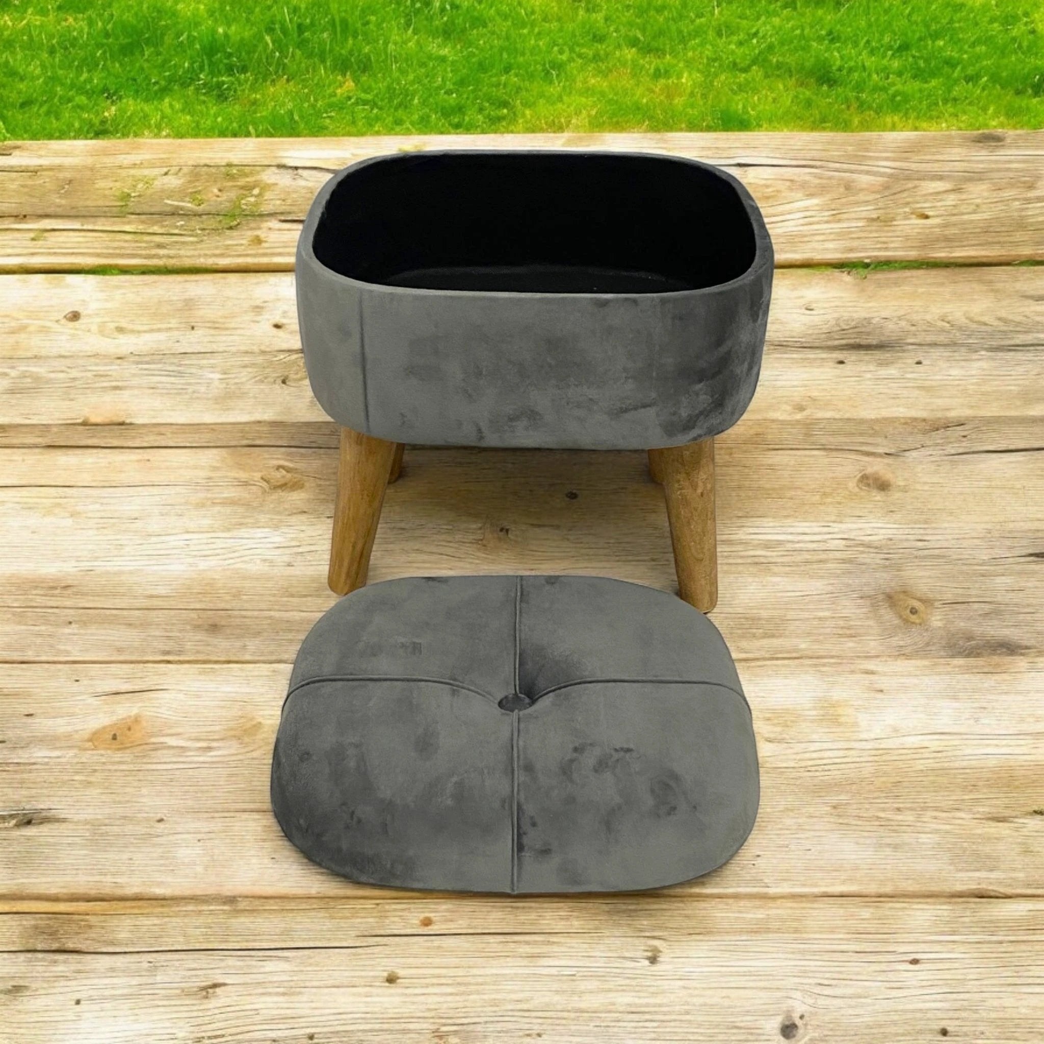MSL Premium Velvet Ottoman 18in Square Soft Gray Upholstery For Living Room Comfort And Lounge Style - Footstool