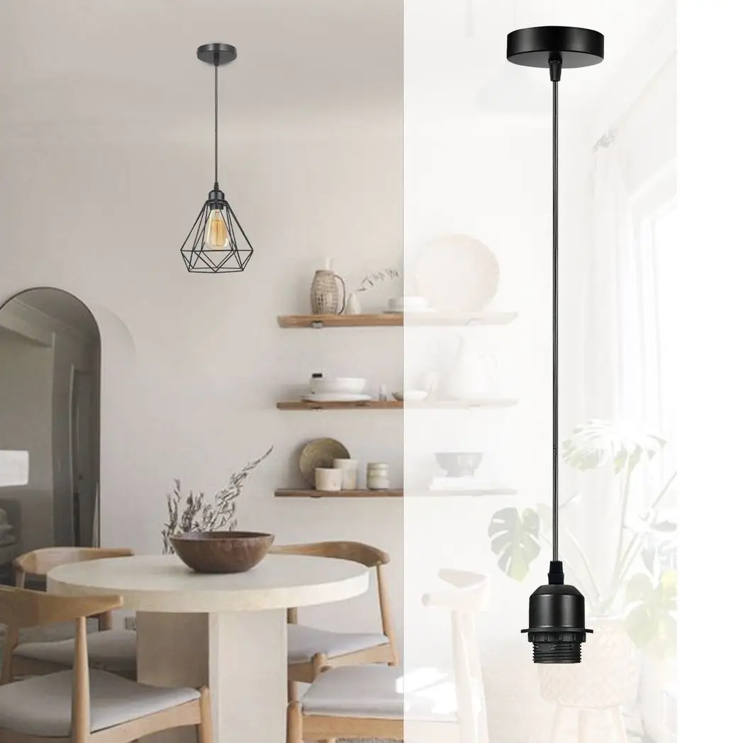 Un-branded 5 Pack Industrial Black Pendant Light, Lampshade Addable E27 Lamp Holder Light, - Pendant Lights