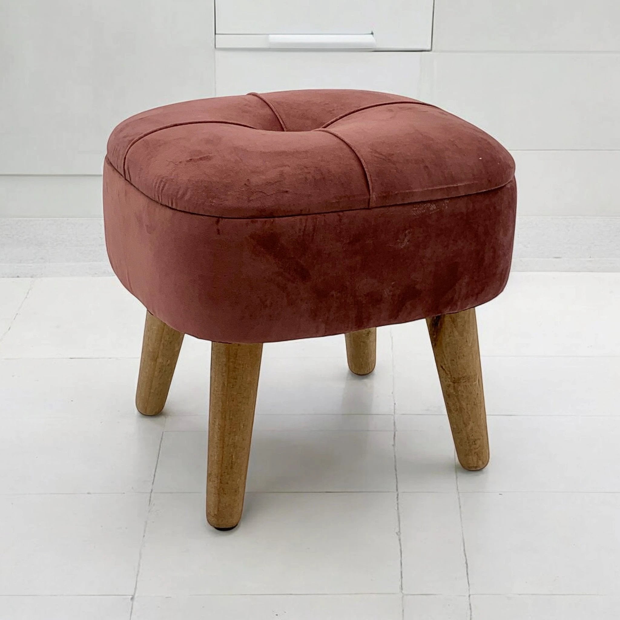MSL Velvet Pink Stool Compact Cushioned Footrest - Footstool