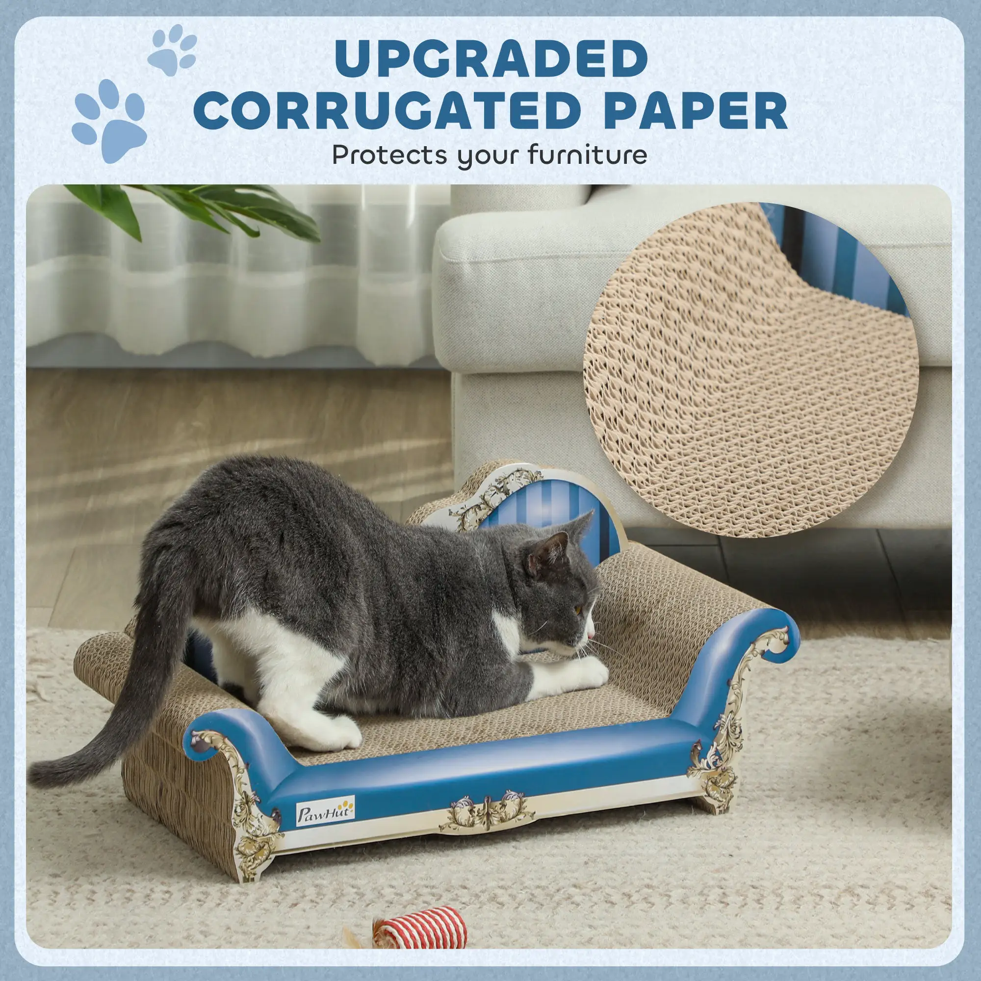PawHut PawHut 2 in1 Cat Scratcher with Catnip, Cardboard Lounge Bed, Blue - Cat Beds