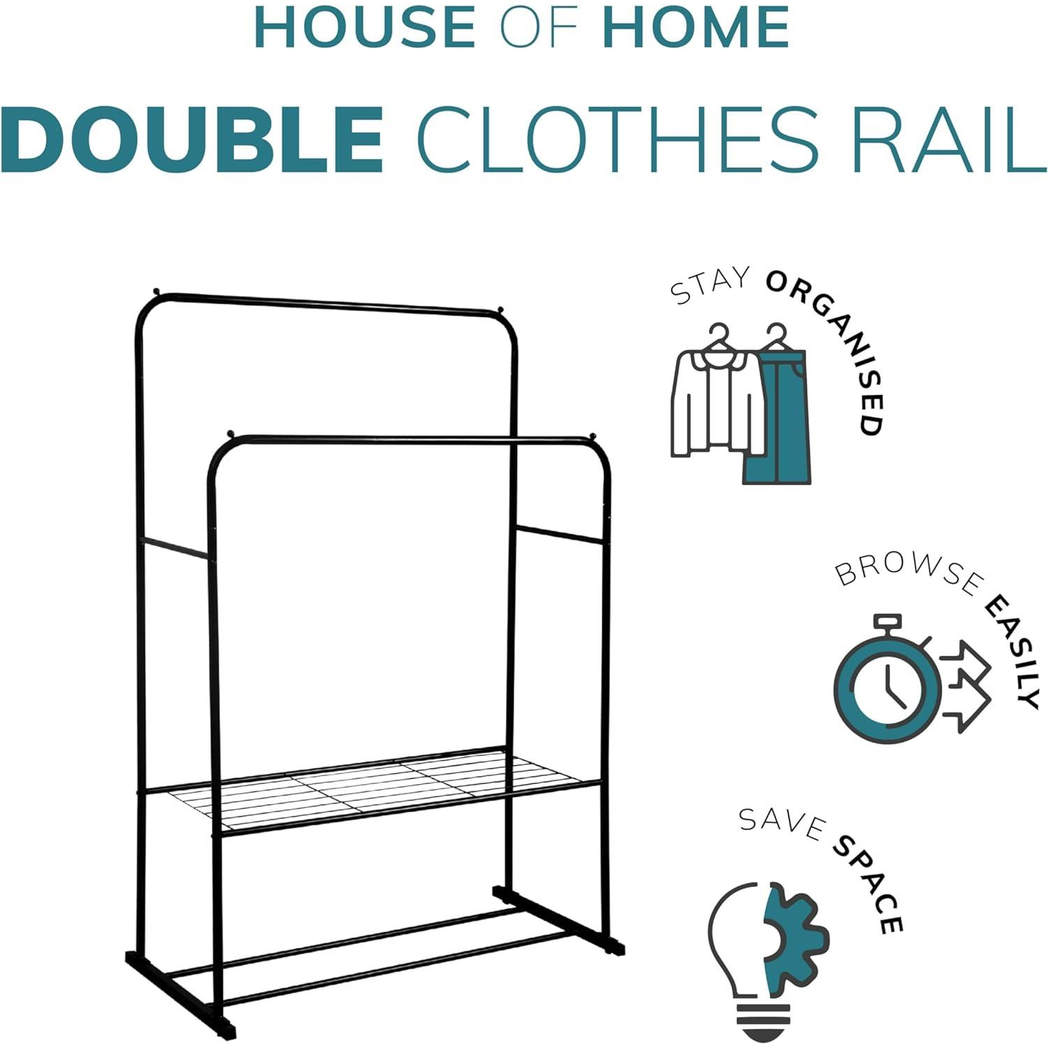 Direct Online Houseware Sturdy Double Clothes Rail H153 W110 D50 30kg Capacity Home - Wardrobe