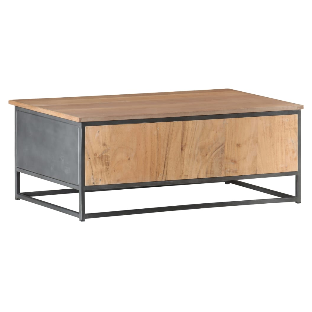 VidaXL Grey Coffee Table 90x50x35 Cm Solid Acacia Wood With Sturdy Metal Frame For Living Room by vidaXL