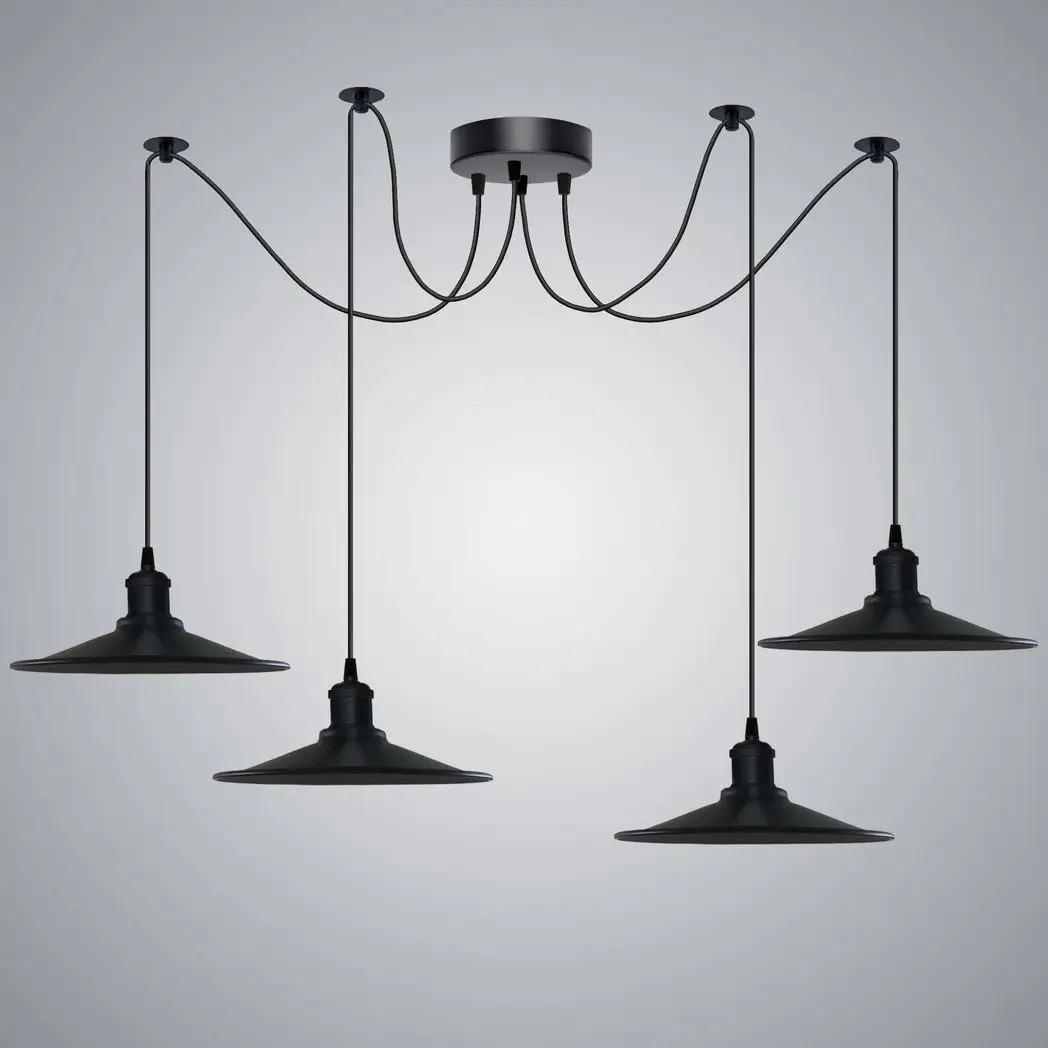 Un-branded Black Vintage 4 Head Cone shaped shade Ceiling Pendant Light Fitting with Adjustable Cord Hanging Light Fixture - Pendant Lights